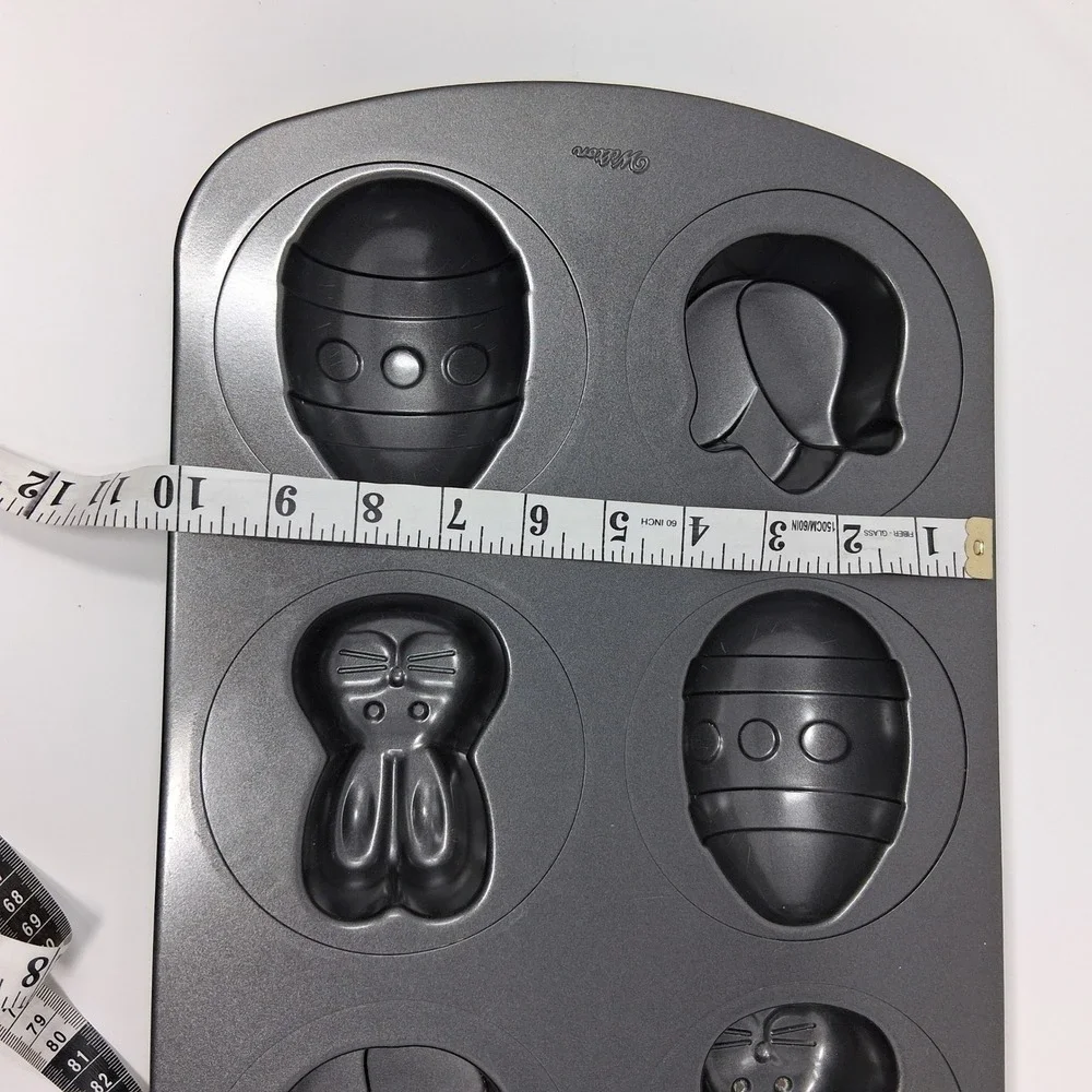 Wilton Easter Non-Stick 6 Cavity Baking Pan Bunny Egg Tulip Shapes Gray Steel